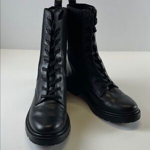 Sam Edelman Black Leather Lace-Up Combat Boots Lug Soles Womens Sz 8